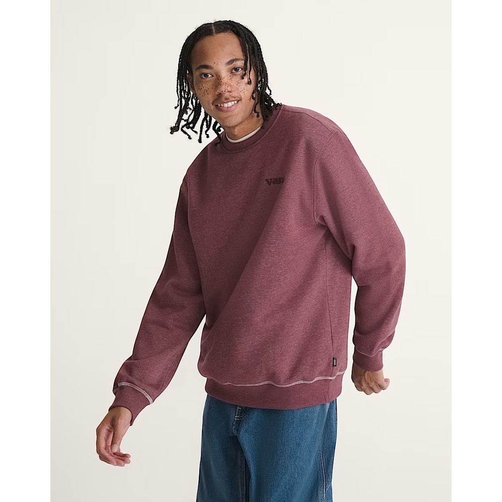 Vans 66 Crew Sweatshirt Burgundy Red Heather Fleece VN000VRM4QU Womens S